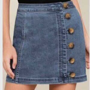 Free People Little Daisies Button-Front Denim Mini Skirt | Medium Wash | Size 8